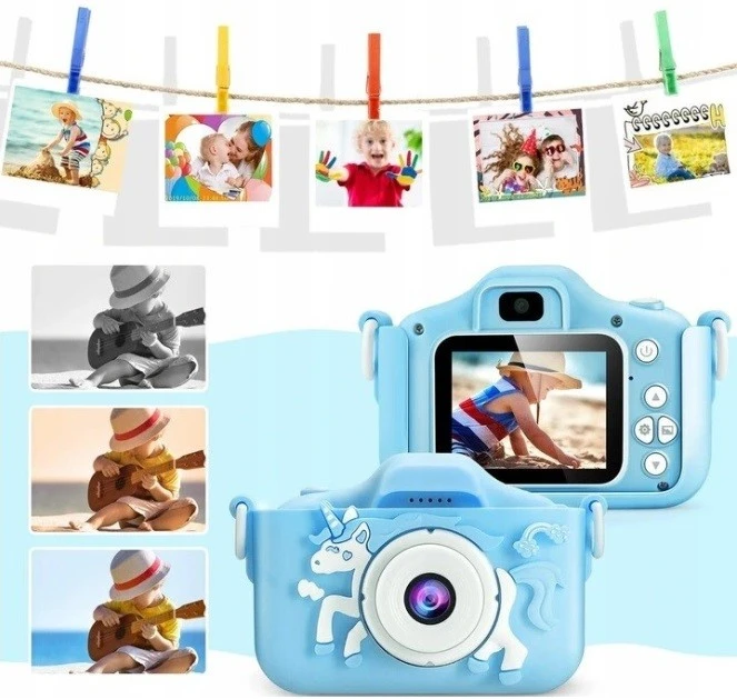 Vaikiškas fotoaparatas mėlynas x5 vienaragis aprašymas - Prekės nuotrauka Vaikiškas fotoaparatas mėlynas x5 vienaragis aprašymas - Prekės nuotrauka