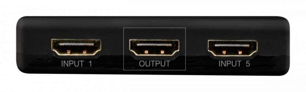 Fonestar FO-22SW51 HDMI jungiklis 5 x 1 (5 įėjimai x 1 išėjimas) su nuotolinio valdymo pulteliu. Automatinis perjungimas po signalo aptikimo.