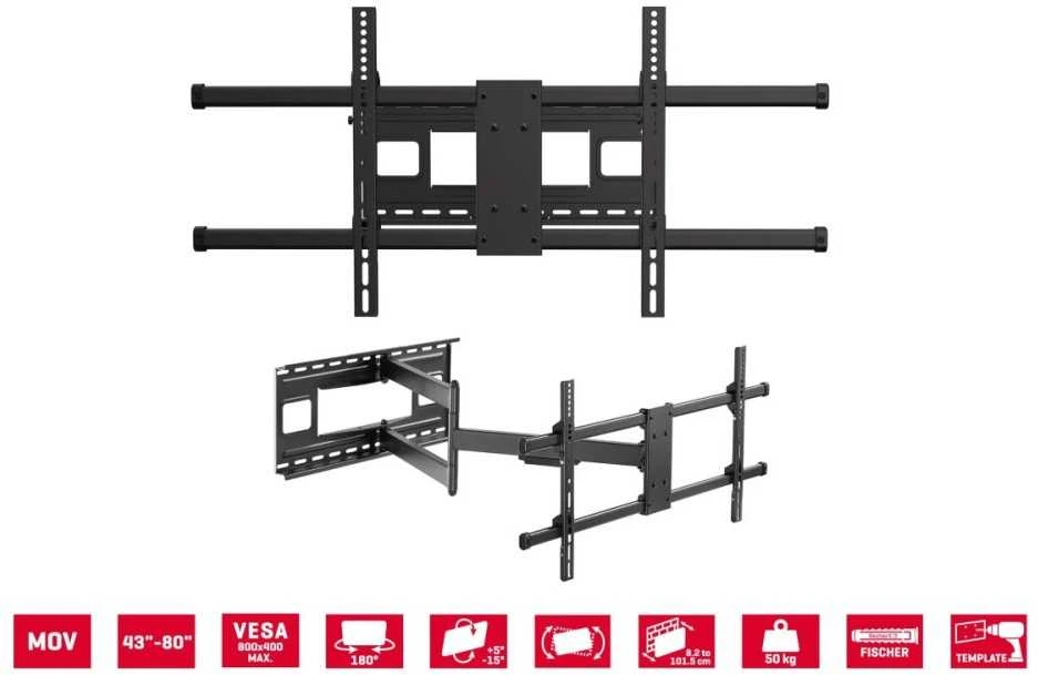 Fonestar MOV-384PR - Laikiklis ant sienos montuojamas dviejų svirčių televizorius, 43" - 80", keliamoji galia 50 kg