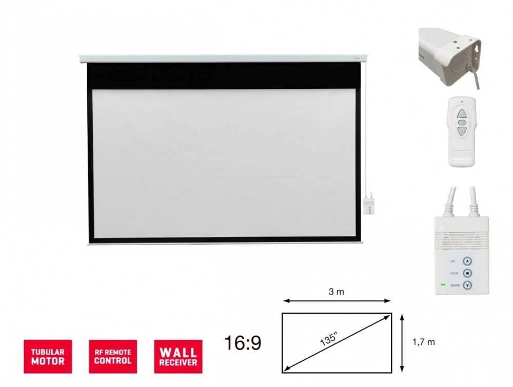 Fonestar PPEL-16135-FA – elektrinis projekcinis ekranas 16:9, įstrižainė 135", nuotolinio valdymo pultas