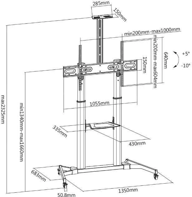 Laikiklis Fonestar STS-42106N – Reguliuojamas grindų stovas televizoriui nuo 60" iki 100" (152-254 cm)