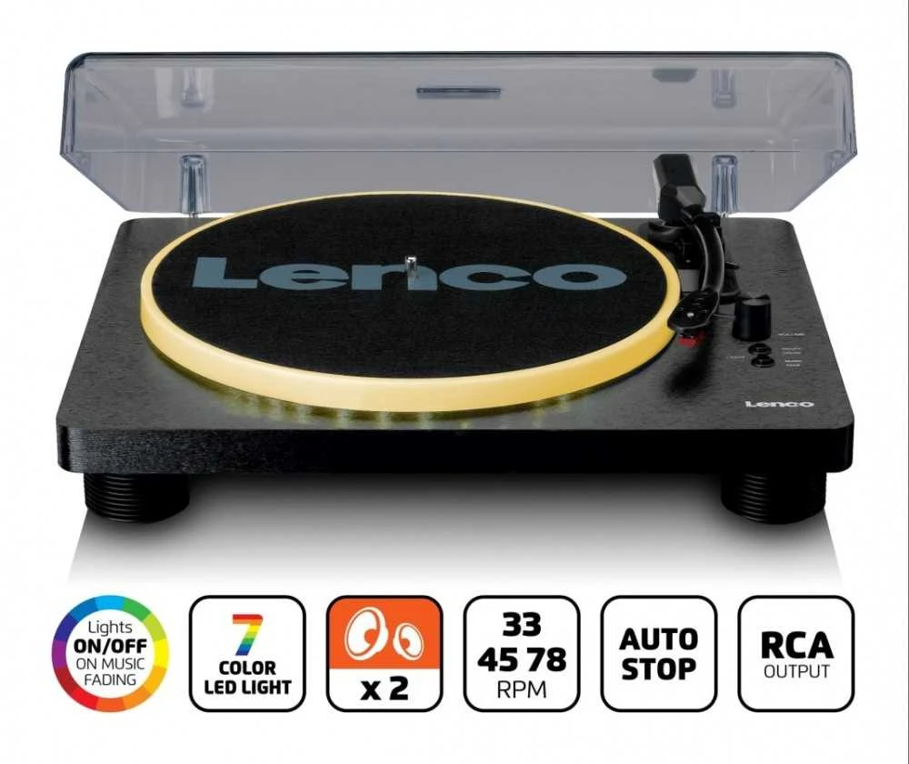 Patefonas Lenco LS-50LED, su spalvotu apšvietimu, juodas