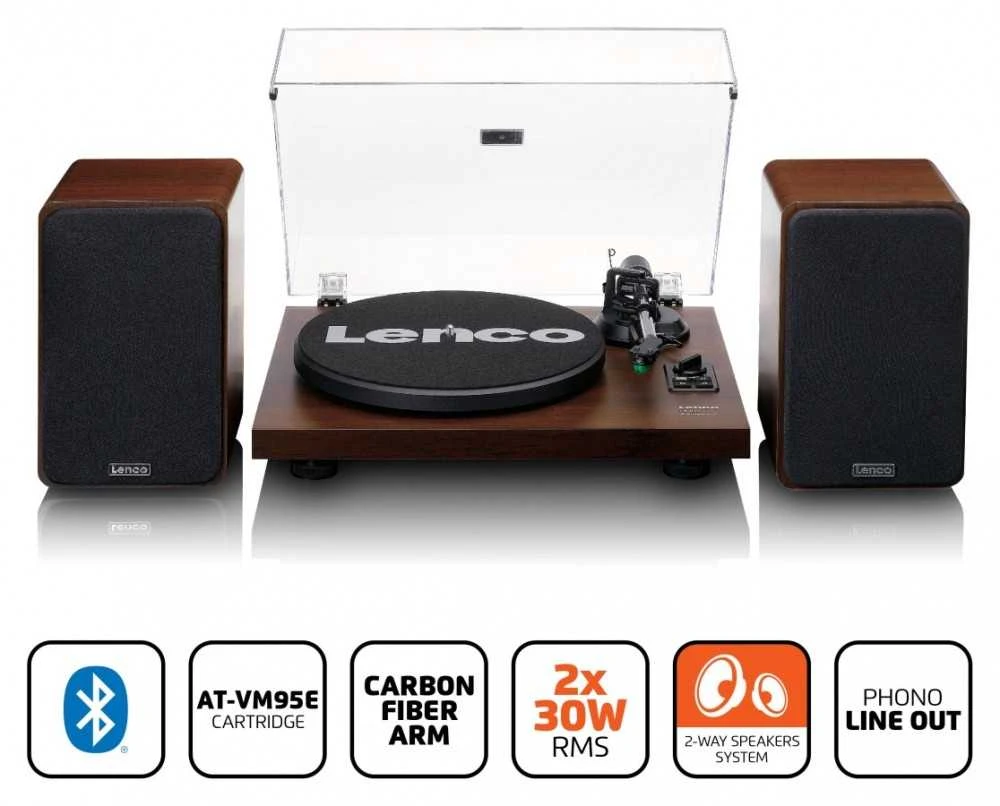 Lenco LS-600WA patefonas (graikinis riešutas) + kolonėlės HiFi komplektas