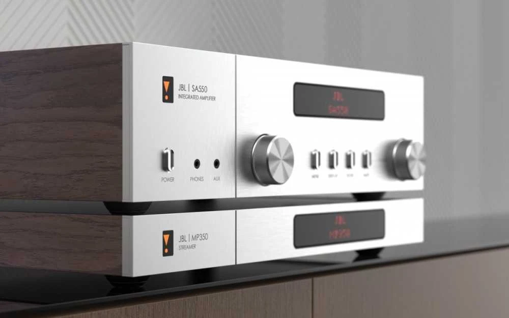 Muzikinis centras CLASSIC JBL MP350 klasikinis tinklo grotuvas DSD MQA sidabrinis + mediniai šonai