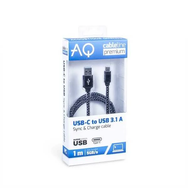 USB-C (M) – USB 3.0 A (M) laidas, ilgis: 1,8 m AQ Premium