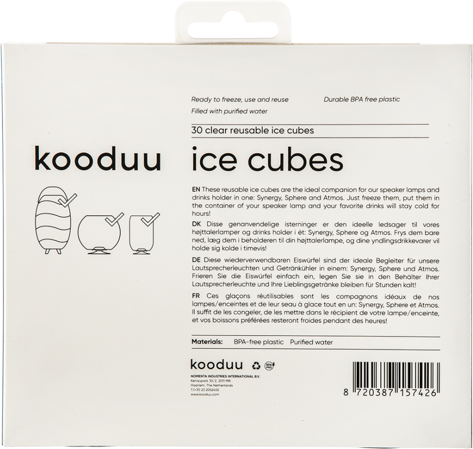 Kooduu – daugkartinio naudojimo ledo kubeliai gėrimams vėsinti Synergy lempose