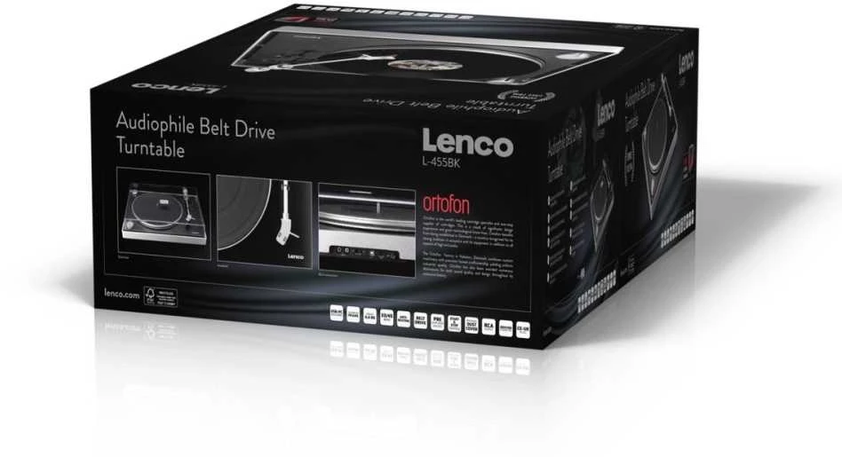Lenco L-455BK - patefonas su aliuminio korpusu ir 2M Raudonas galvute