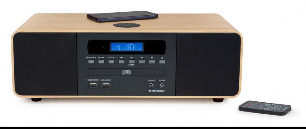 Muzikinis centras Thomson MIC202IBT mikro stereo aparatūra su Bluetooth ir indukciniu telefono įkrovikliu FM radijas su RDS groja CD/MP3