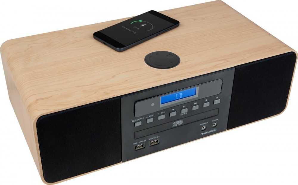 Muzikinis centras Thomson MIC202IBT mikro stereo aparatūra su Bluetooth ir indukciniu telefono įkrovikliu FM radijas su RDS groja CD/MP3