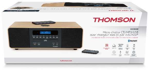 Muzikinis centras Thomson MIC202IBT mikro stereo aparatūra su Bluetooth ir indukciniu telefono įkrovikliu FM radijas su RDS groja CD/MP3