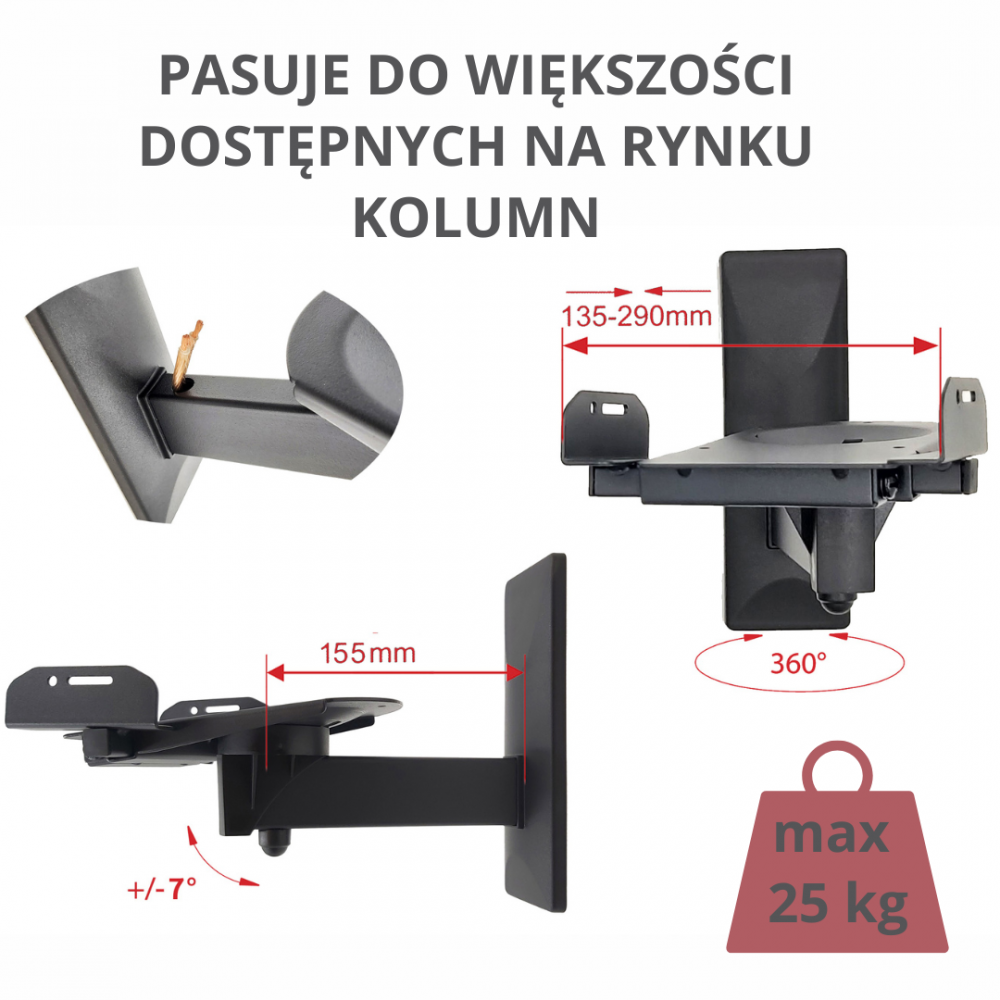 Sieninis garsiakalbių laikiklis – universalus, neinvazinis AQ VisiOn BR03AS