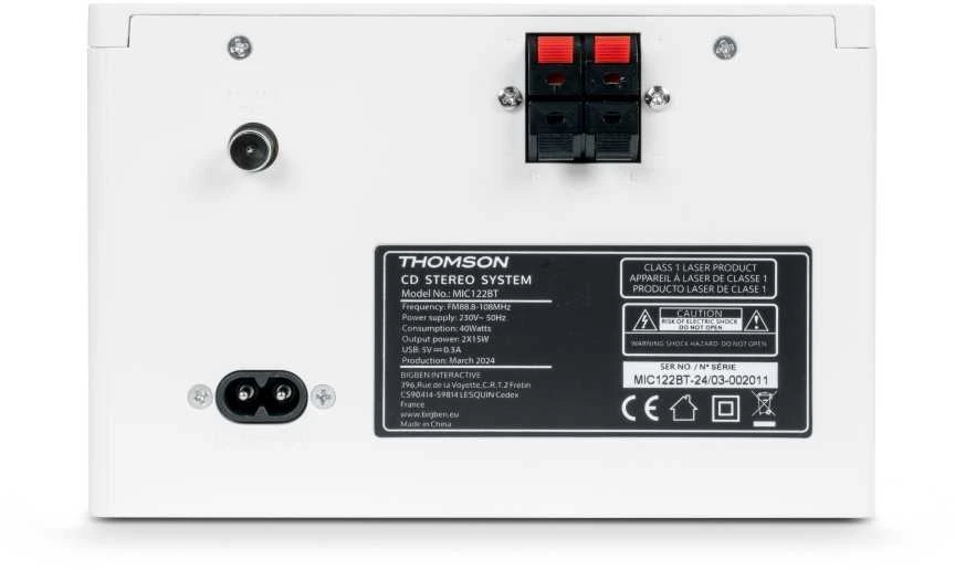 Muzikinis centras Thomson Micro garso sistema BT, radijas FM/CD/MP3/USB, medžio apdaila, balta.