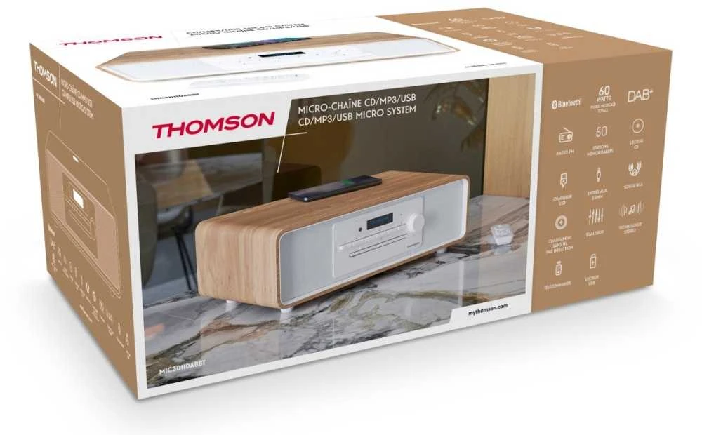 Muzikinis centras Thomson MIC301IDABBT - Mikrofonų sistema su CD/MP3/USB/FM/DAB+ ir „Bluetooth“ - balta