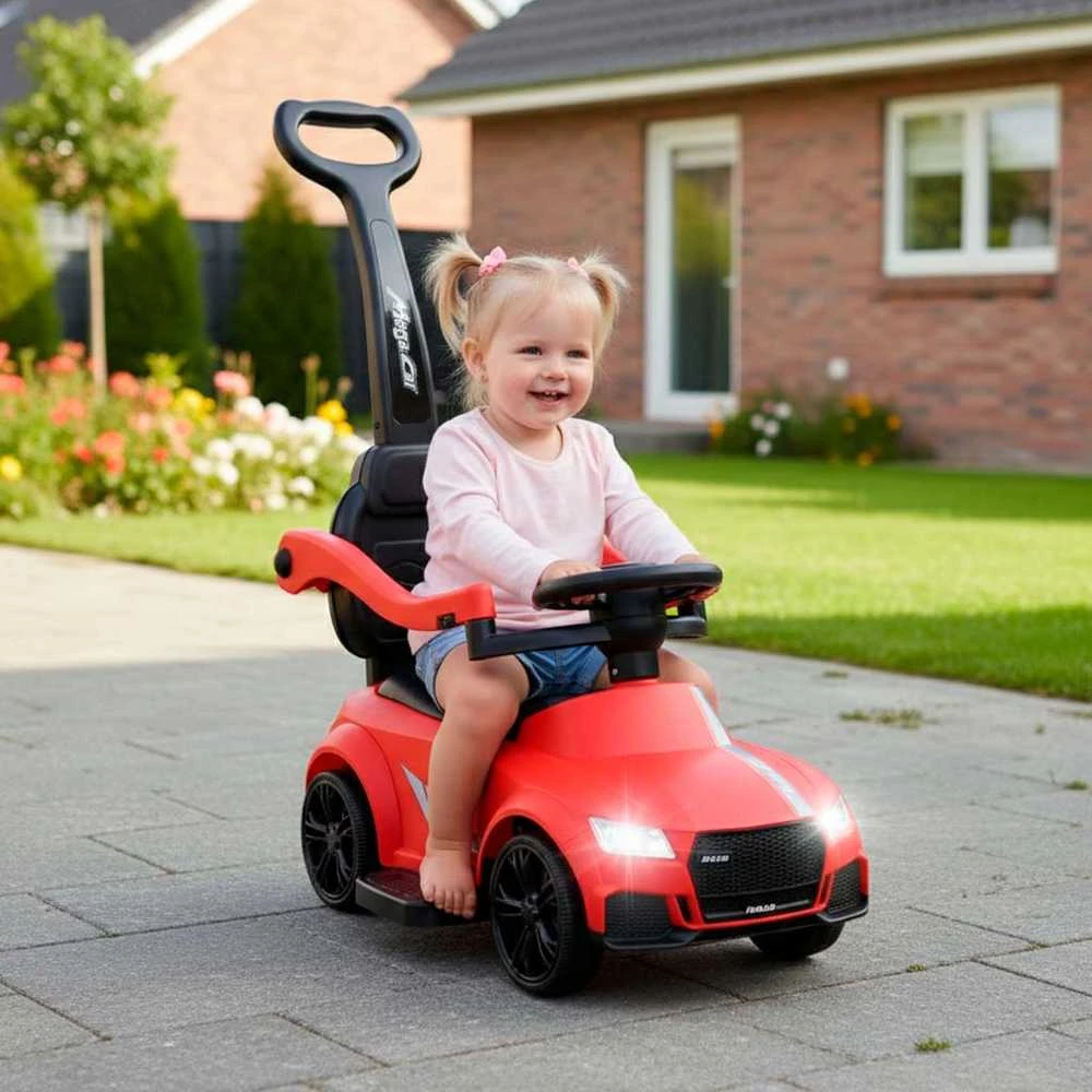 Automobilinis vežimėlis 3 viename su garsu, šviesomis, raudona spalva