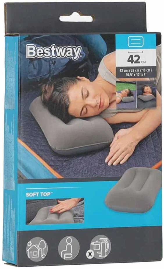 BESTWAY 67121 Kelioninė pripučiama veliūrinė pagalvėlė pilka
