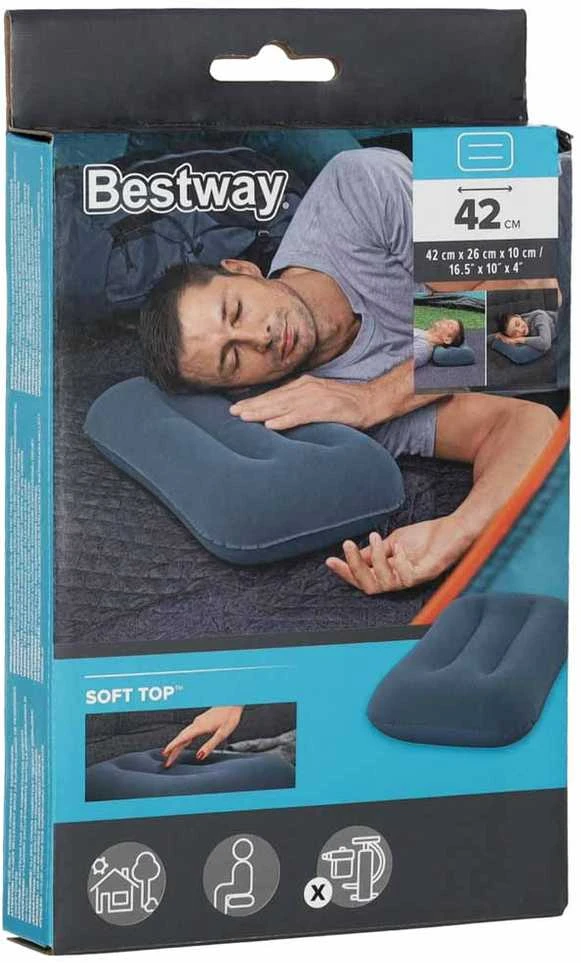 BESTWAY 67121 Kelioninė pripučiama veliūrinė pagalvėlė tamsiai mėlyna