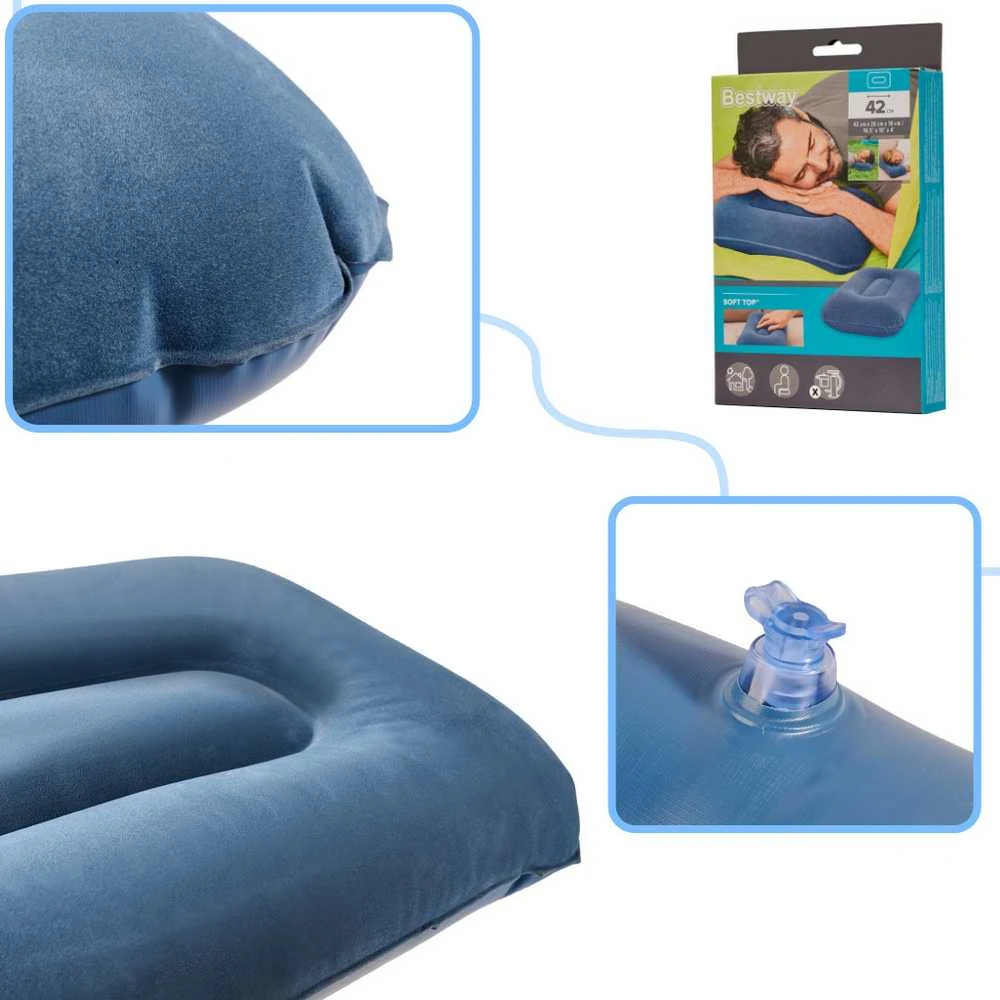 BESTWAY 67121 Kelioninė pripučiama veliūrinė pagalvėlė tamsiai mėlyna