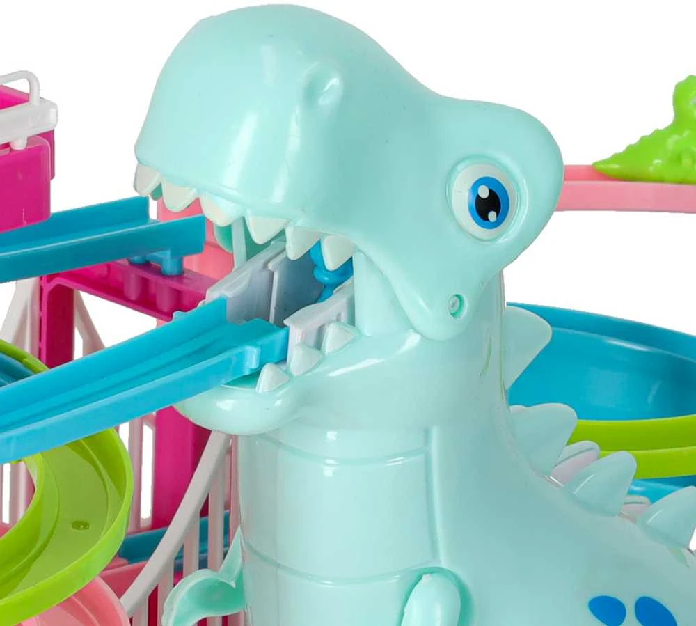 Dinozaurų lenktynių trasa dinozaurų garsai žibintai