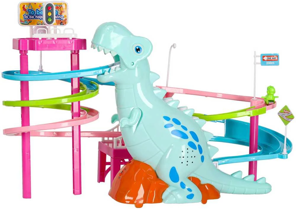 Dinozaurų lenktynių trasa dinozaurų garsai žibintai