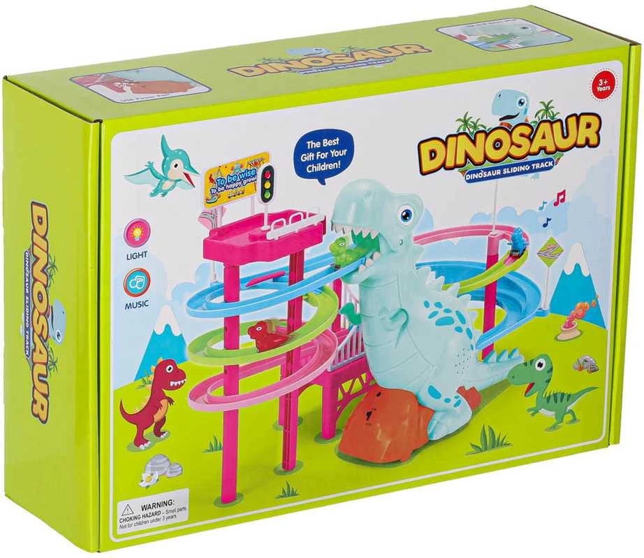 Dinozaurų lenktynių trasa dinozaurų garsai žibintai