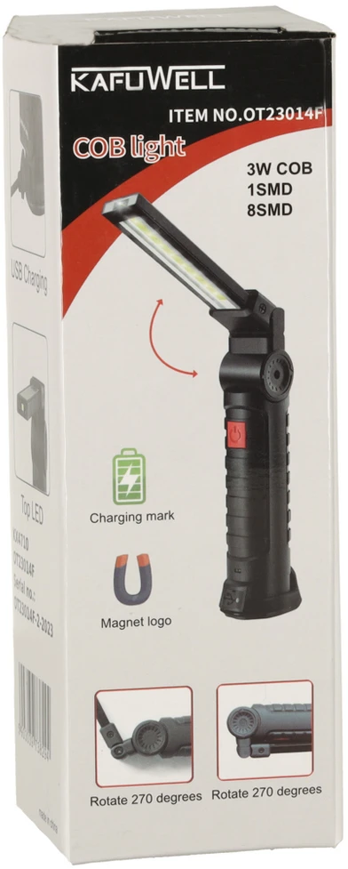 Dirbtuvių žibintuvėlis USB COB magnetinis įkraunamas 1200 mAh 200 lm