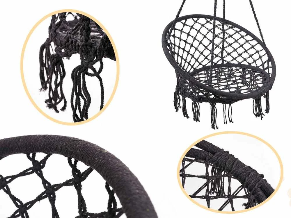 Boho stiliaus pakabinamas krėslas 80 cm | 150 kg | spalva: juoda aprašymas - Prekės nuotrauka