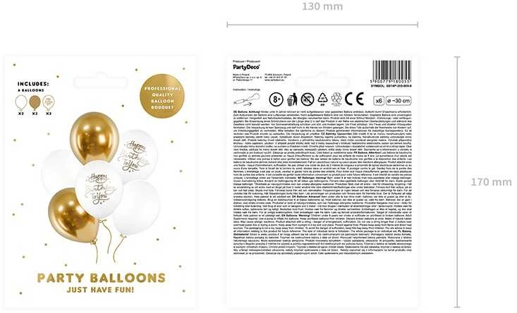 PartyDeco Balionų rinkinys Happy Birthday, 6 vnt