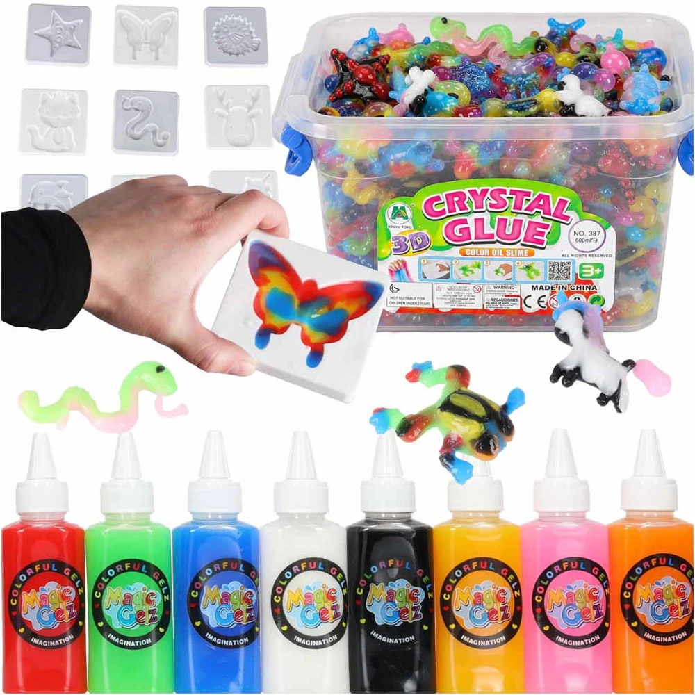 Ikonka Klej crystal glue slime 3D komplektas 26el.