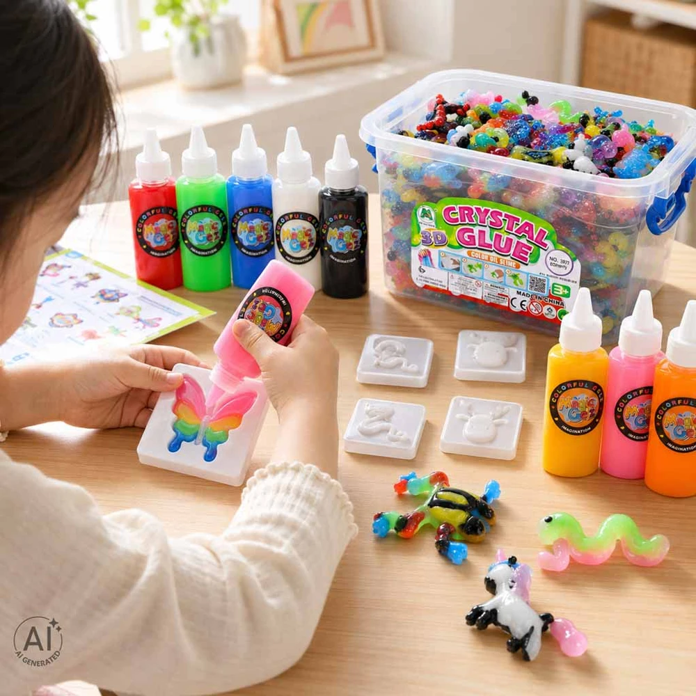Ikonka Klej crystal glue slime 3D komplektas 26el.