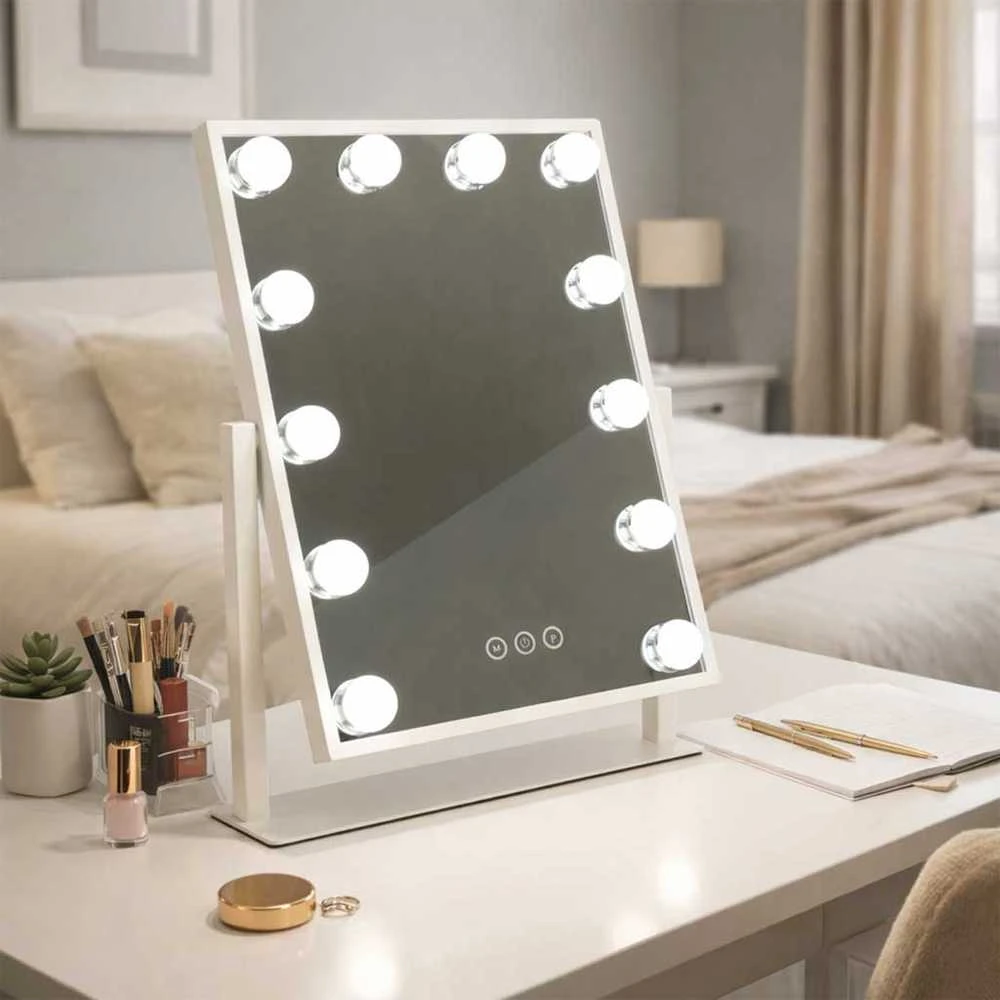 Kosmetinis veidrodėlis su LED lempomis ir USB jungtimi, 30x40cm