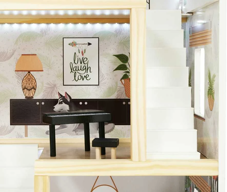KIK LULILO medinis lėlių namelis FLORO boho LED