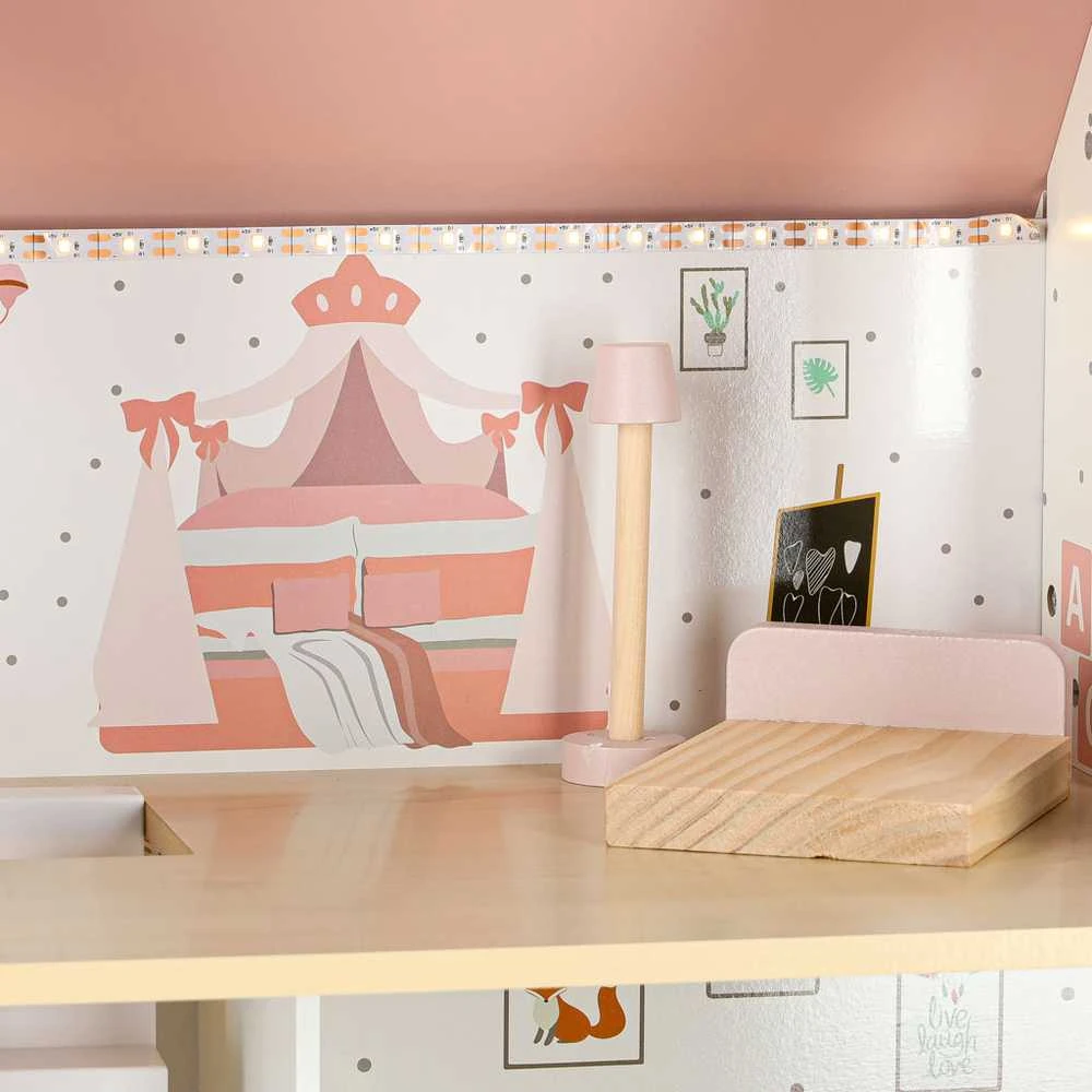 KIK LULILO Peonio medinis lėlių namelis 70 cm LED rožinis