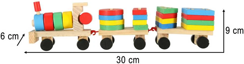 Medinis rūšiuoklis vikrumo dėlionė traukinio lokomotyvas + vagonai 30cm