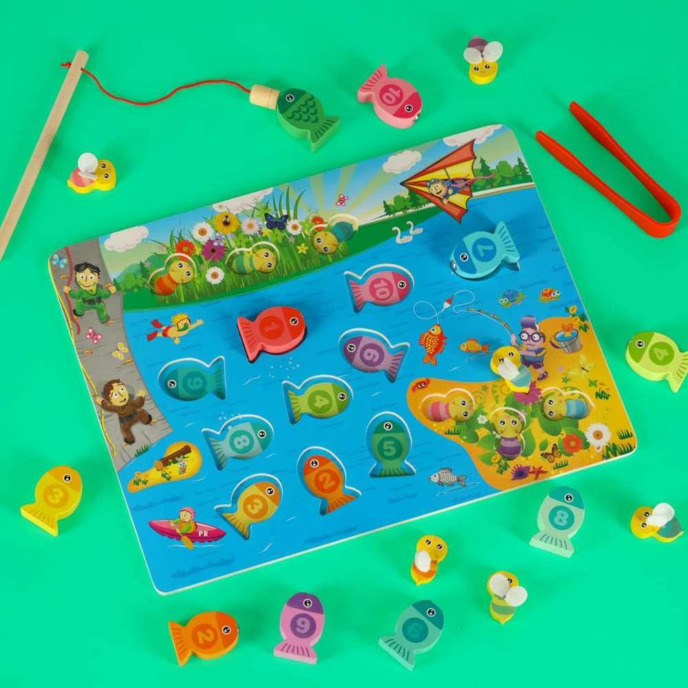 Ikonka Montessori medinis žvejybos žaidimas su bičių magnetu