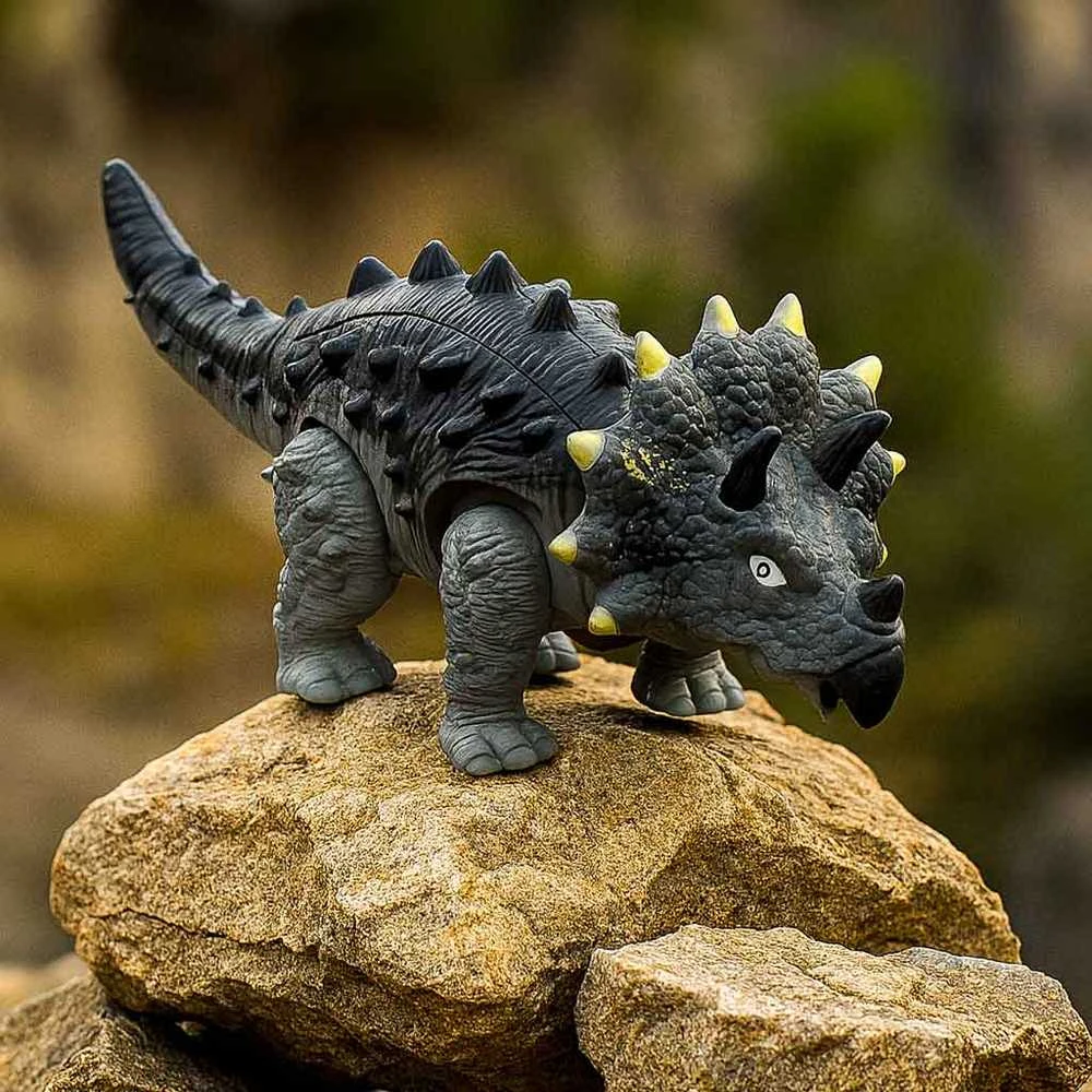 KIK Nuotoliniu būdu valdomas dinozauras RC Triceratops vaikšto šviečia riaumoja