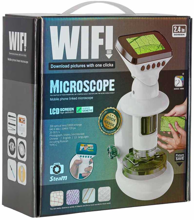 Ikonka Skaitmeninis elektroninis mikroskopas wifi USB ekranas LCD 200x 1000x priedai