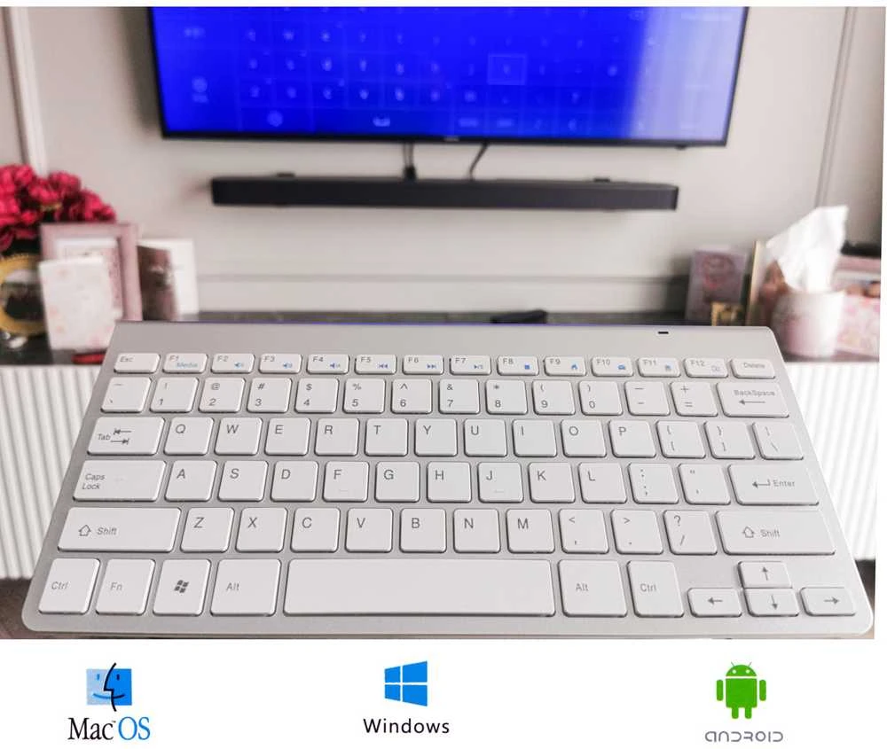 Belaidė klaviatūra kompiuteriui ir smart TV, sidabrinė