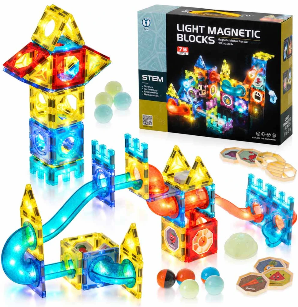 Ikonka KIK magnetiniai blokeliai - kamuoliukų takas LIGHT, 75 elementai
