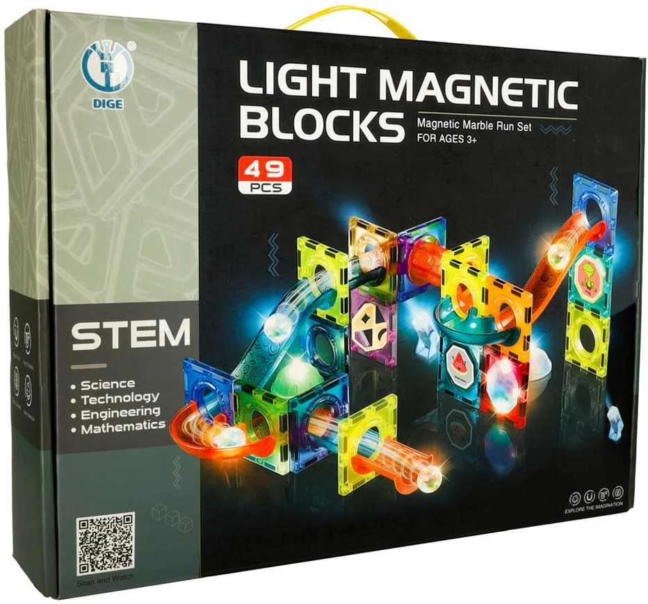 Ikonka Šviečiantis magnetinis marmurinis rutuliukų takelis 49 elementai