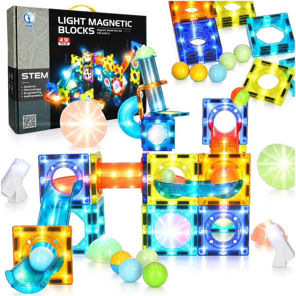Ikonka Šviečiantis magnetinis marmurinis rutuliukų takelis 49 elementai