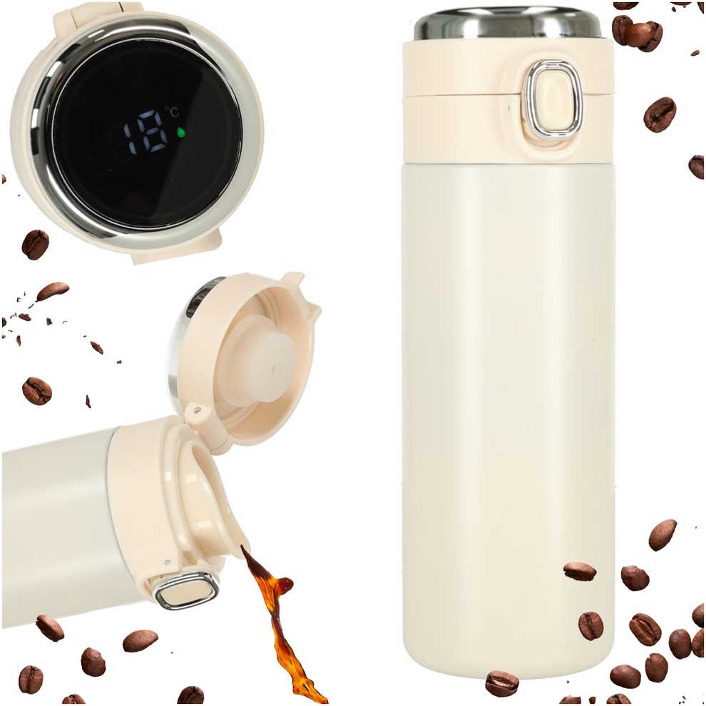 Kruzzel Termo puodelis - termosas 420ML su LED temperatūros indikatoriumi, rusvai gelsvas