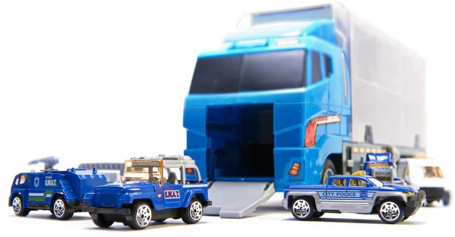 Ikonka Transporterio sunkvežimis TIR paleidimo įrenginys + metaliniai policijos automobiliai