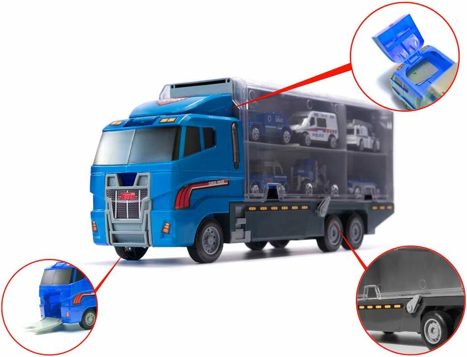 Ikonka Transporterio sunkvežimis TIR paleidimo įrenginys + metaliniai policijos automobiliai