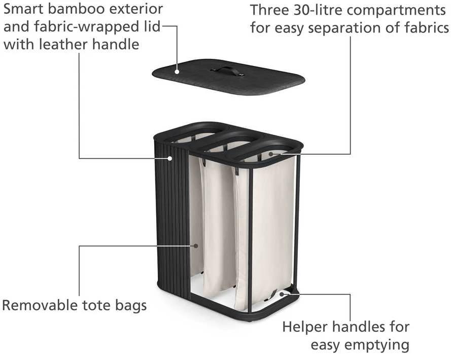 Joseph Joseph Joseph Tota Luxe 3 Komory 90 l Bambus juoda