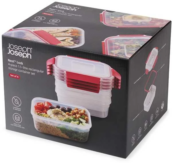 Joseph Joseph JJ-Rinkinys 4 x 1 l apvalūs konteineriai su lizdeliu ir užraktu