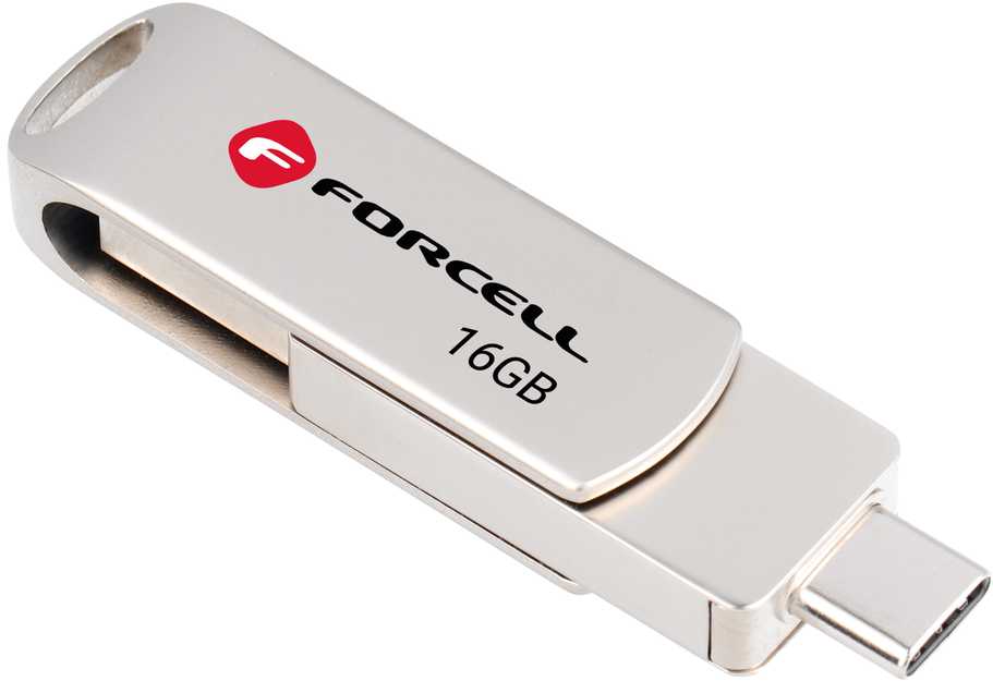 Pendrive 16GB USB 3.2 Gen 1 (USB A / USB C) Forcell F-Data Metal Duo sidabrinis
