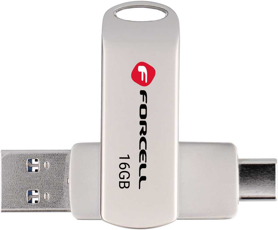 Pendrive 16GB USB 3.2 Gen 1 (USB A / USB C) Forcell F-Data Metal Duo sidabrinis