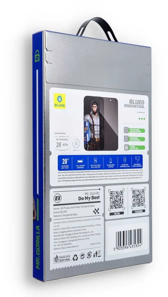 Blueo LCD apsauginis stikliukas 5D Mr. Monkey Glass (Strong Privacy) Samsung S948 S26 Ultra juodas