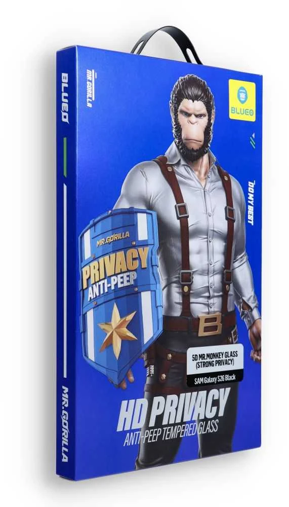 Blueo LCD apsauginis stikliukas 5D Mr. Monkey Glass (Strong Privacy) Samsung S942 S26 juodas