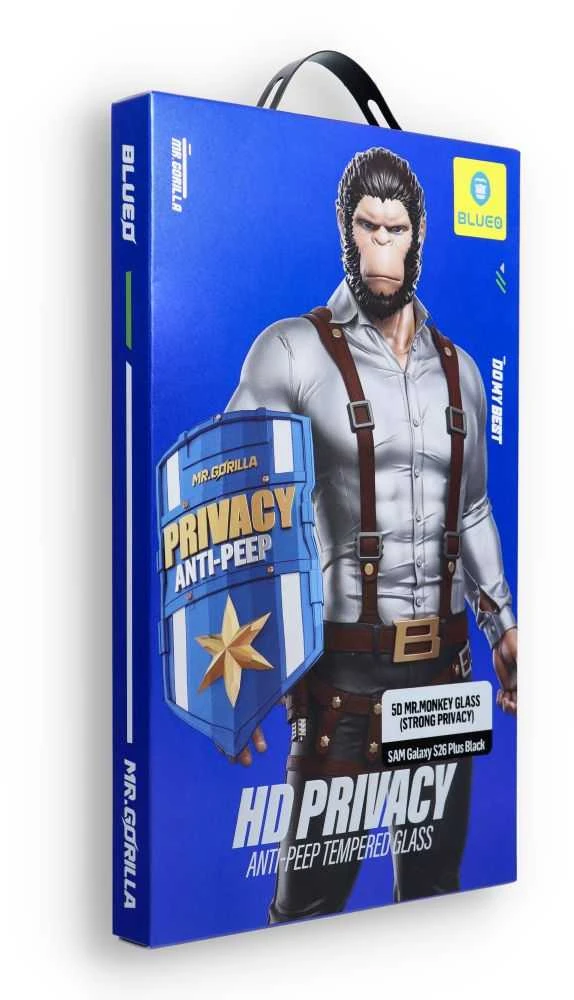 Blueo LCD apsauginis stikliukas 5D Mr. Monkey Glass (Strong Privacy) Samsung S947 S26 Plus juodas